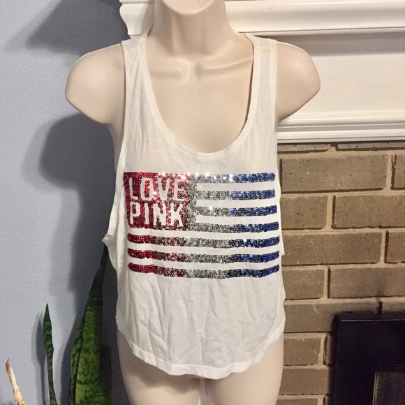 ❤️SOLD on Ⓜ️PINK Victoria’s Secret flag sequin top - Picture 2 of 8